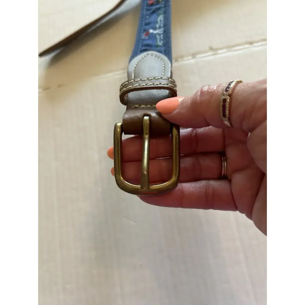 Skippers Canvas Belt Mens Golf Ribbon Leather Trim Brass Buckle Fits Sz 38-41